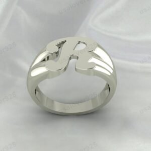R Alphabet Design 925 Sterling Silver Simple Handmade Unisex Signet Ring Jewelry