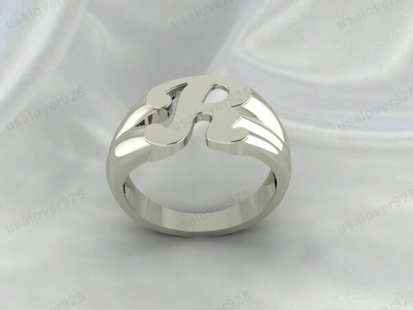 R Alphabet Design 925 Sterling Silver Simple Handmade Unisex Signet Ring Jewelry