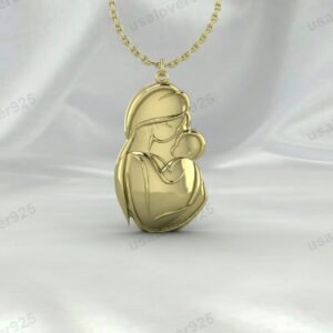 Mother Baby Love Women Pendant, 925 Sterling Silver Necklace Jewelry