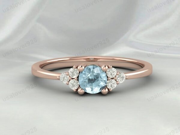 Natural Aquamarine Gemstone Solitaire Women Ring 925 Sterling Silver Jewelry - Image 2