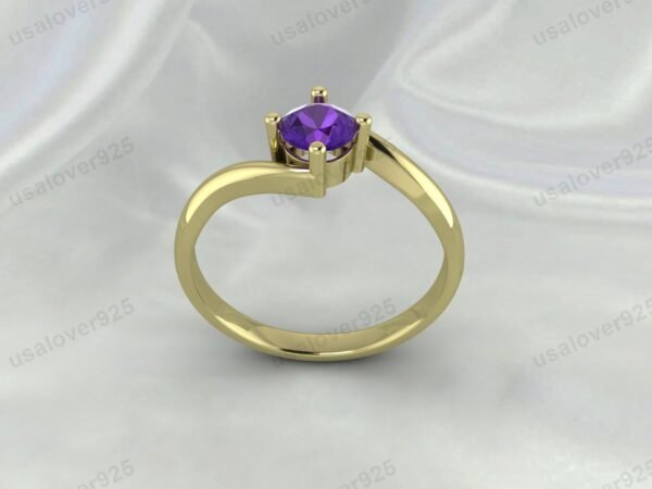 Amethyst Gemstone Solitaire Women Ring, 925 Sterling Silver Jewelry - Image 2