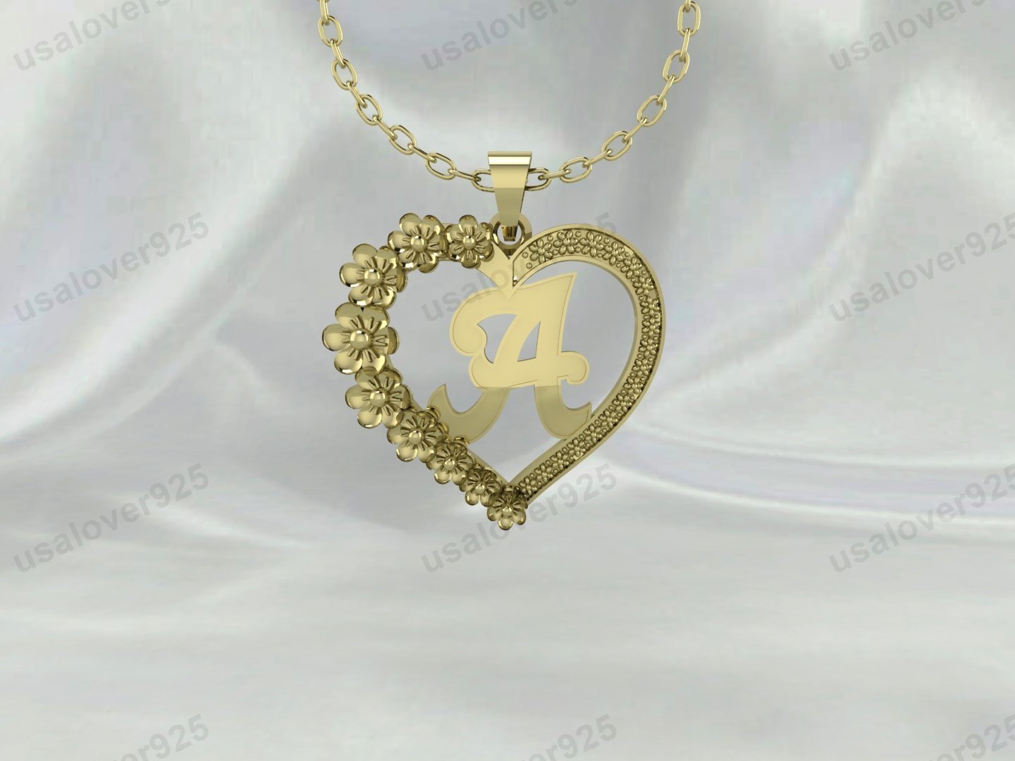 Heart Shape A Alphabate Unique Design Unisex Pendant, 925 Sterling Silver Necklace Jewelry - Image 2