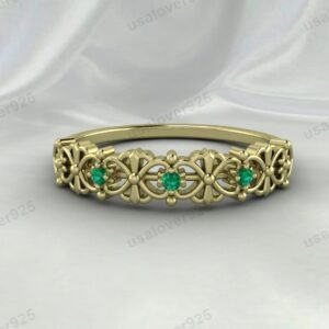Emerald Art Deco Women’s Ring – 925 Sterling Silver Gemstone Jewelry