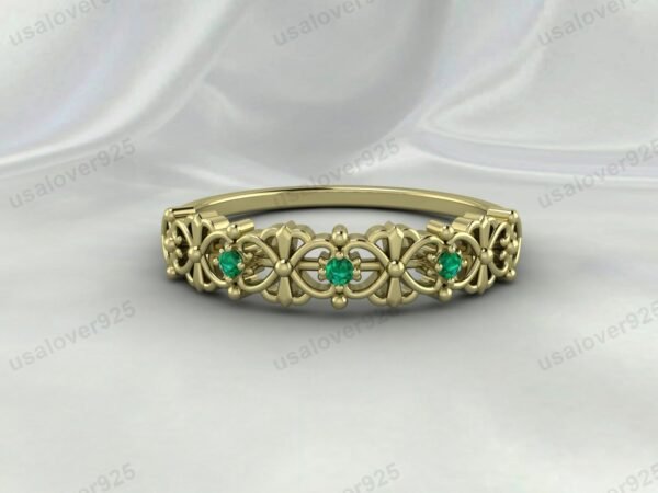 Emerald Art Deco Women’s Ring – 925 Sterling Silver Gemstone Jewelry