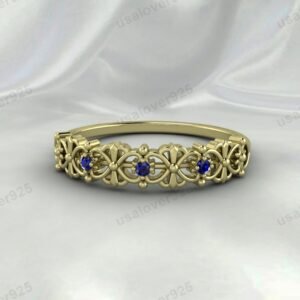 Blue Sapphire Art Deco Women’s Ring – 925 Sterling Silver Gemstone Jewelry