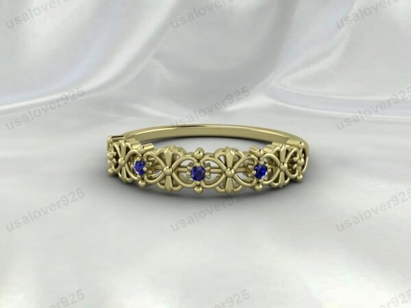 Blue Sapphire Art Deco Women’s Ring – 925 Sterling Silver Gemstone Jewelry