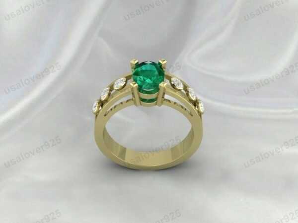 Vintage-Inspired Art Deco Emerald Oval Ring – Women’s Sterling Silver Jewelry - Image 2