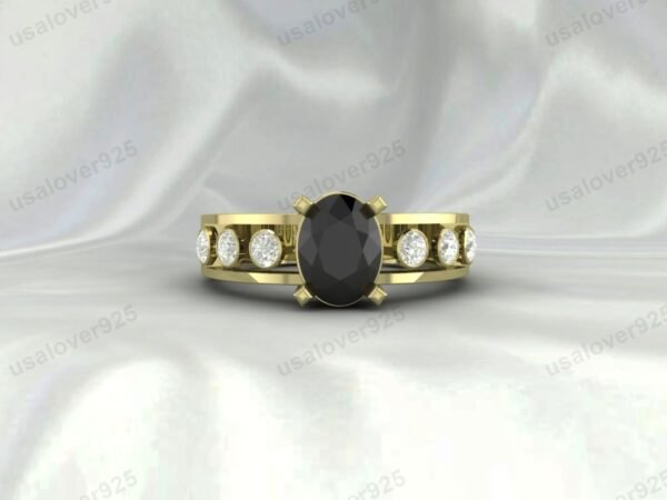 Vintage-Inspired Art Deco Black Onyx Oval Ring – Women’s Sterling Silver Jewelry - Image 2