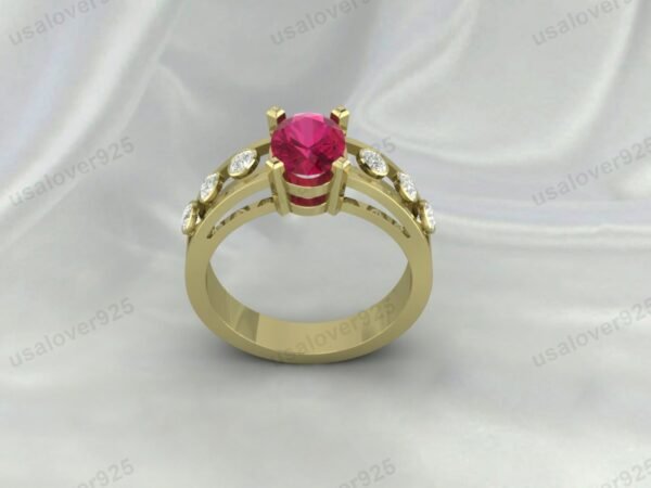 Vintage-Inspired Art Deco Ruby Oval Ring – Women’s Sterling Silver Jewelry - Image 2