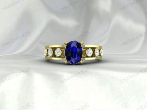 Elegant Art Deco Sapphire Oval Ring – Vintage-Inspired Sterling Silver Jewelry - Image 2