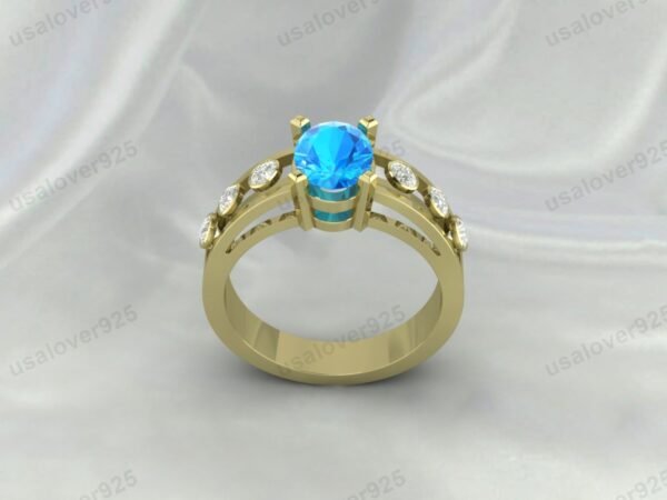 Blue Topaz Oval Art Deco Ring – Elegant Vintage-Inspired Sterling Silver Jewelry - Image 2