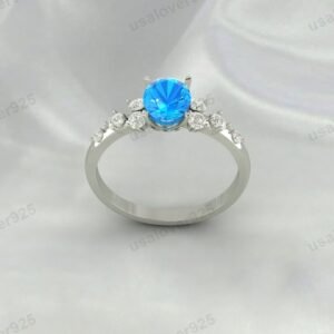 Vintage Art Deco Blue Topaz Oval Ring – Women’s 925 Sterling Silver Jewelry