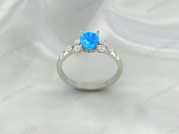 Vintage Art Deco Blue Topaz Oval Ring – Women’s 925 Sterling Silver Jewelry