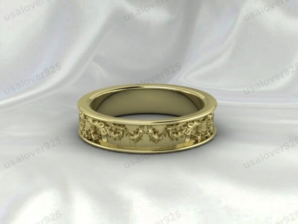 925 Sterling Silver Unisex Band – Unique Art Deco Style Ring Jewelry - Image 2