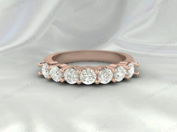 Unique CZ Diamond Stone Half Eternity Women Ring, 925 Sterling Silver Jewelry