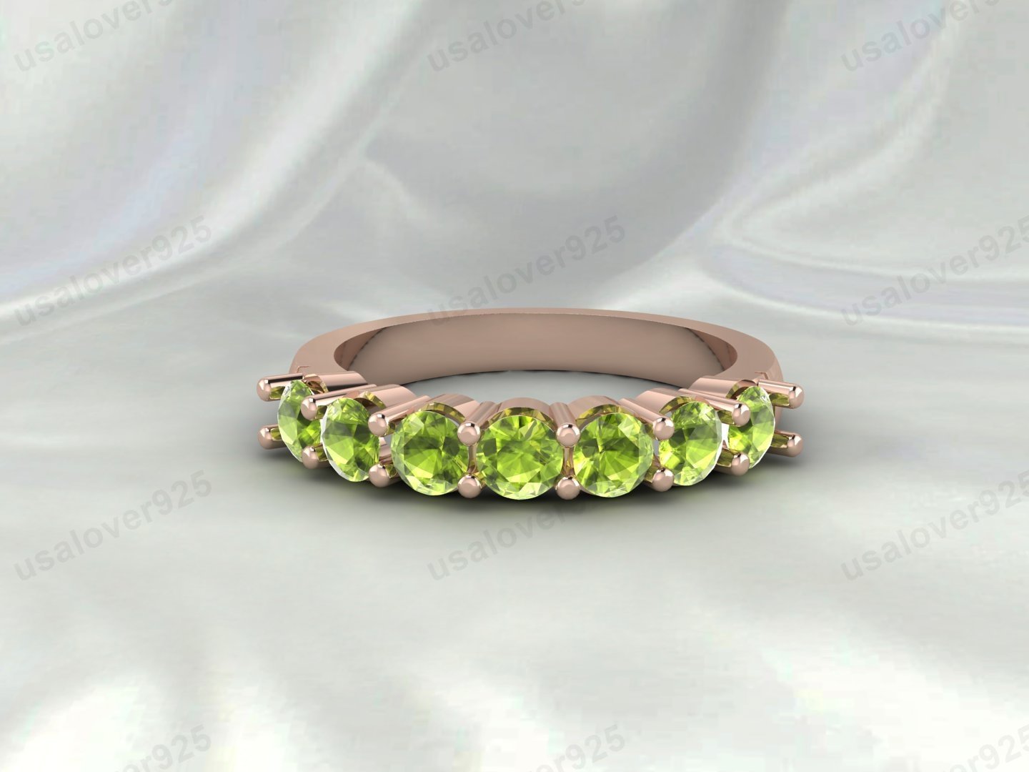 Peridot Green Stone Half Eternity Women Ring, 925 Sterling Silver Jewelry - Image 2