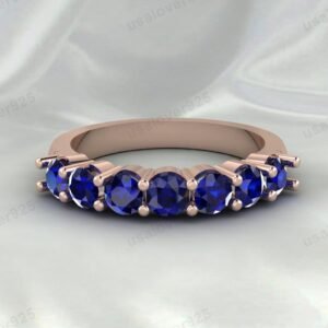 Blue Sapphire Gemstone Half Eternity Women Ring, 925 Sterling Silver Jewelry