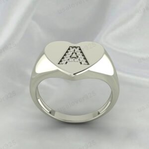A Alphabate CZ Diamond Stone 925 Sterling Silver Mens Signet Ring Jewelry