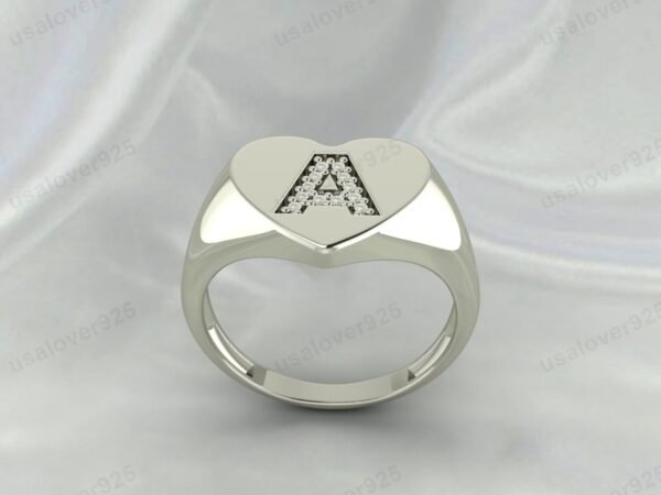 A Alphabate CZ Diamond Stone 925 Sterling Silver Mens Signet Ring Jewelry