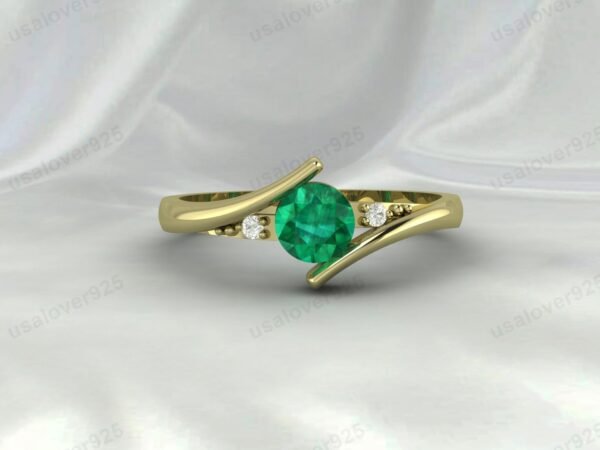 Emerald & CZ Diamond Gemstone Solitaire Women Ring 925 Sterling Silver Jewelry - Image 2