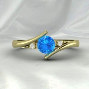 Blue Topaz Gemstone Solitaire Women Ring 925 Sterling Silver Jewelry