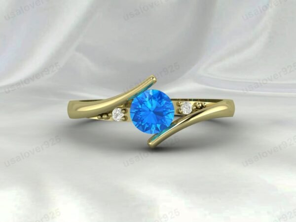 Blue Topaz Gemstone Solitaire Women Ring 925 Sterling Silver Jewelry