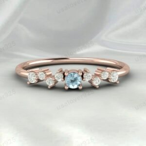Aquamarine Round Gemstone Eternity Women Ring 925 Sterling Silver Jewelry