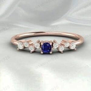 Blue Sapphire Gemstone Eternity Women Band Ring 925 Sterling Silver Jewelry