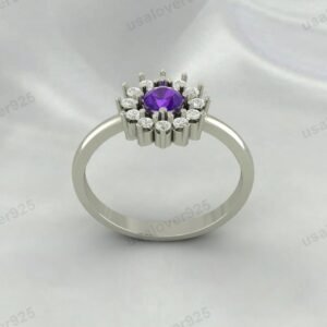 Amethyst Gemstone Solitaire Women Ring 925 Sterling Silver Jewelry