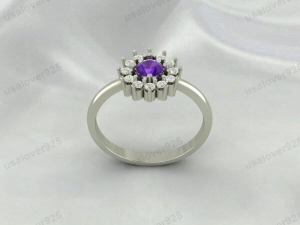 Amethyst Gemstone Solitaire Women Ring 925 Sterling Silver Jewelry