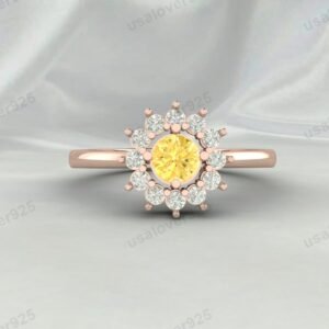 Citrine Gemstone Solitaire Women Ring 925 Sterling Silver Jewelry