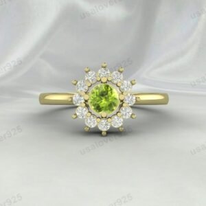 Peridot Gemstone Solitaire Women Ring 925 Sterling Silver Jewelry