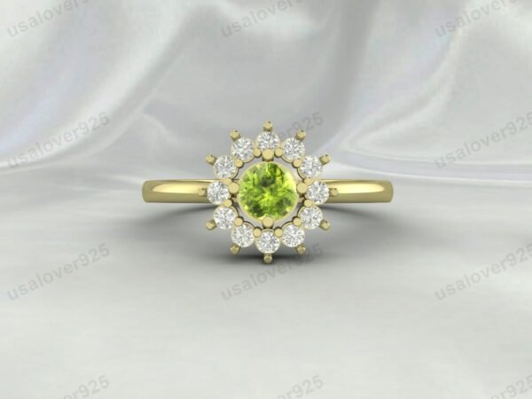 Peridot Gemstone Solitaire Women Ring 925 Sterling Silver Jewelry