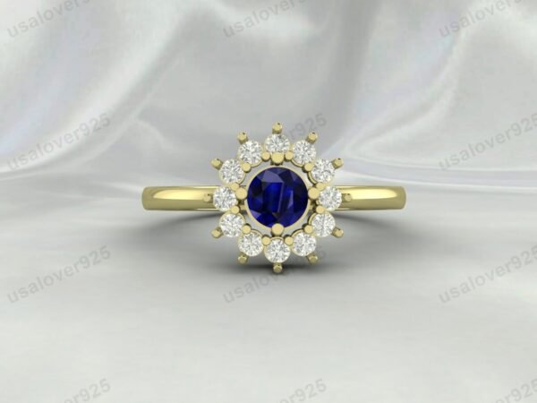 Blue Sapphire Gemstone Solitaire Women Ring 925 Sterling Silver Jewelry - Image 2