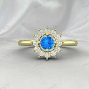 Blue Topaz Gemstone Solitaire Women Ring 925 Sterling Silver Jewelry