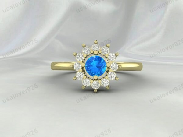 Blue Topaz Gemstone Solitaire Women Ring 925 Sterling Silver Jewelry