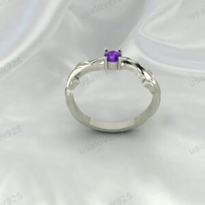 Amethyst Purple Gemstone Solitaire Women Ring 925 Sterling Silver Jewelry