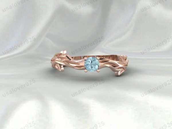 Aquamarine Gemstone Solitaire Women Ring 925 Sterling Silver Jewelry - Image 2