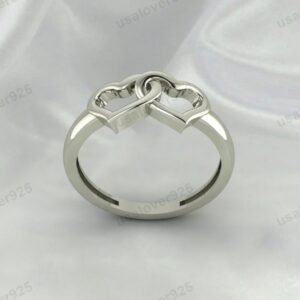 Double Heart Shape 925 Sterling Silver Women Ring Jewelry