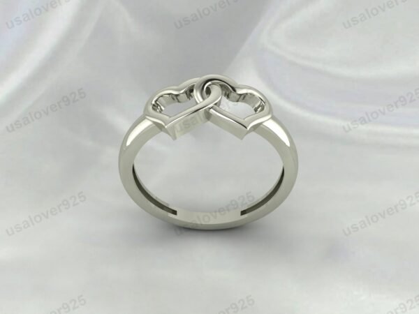 Double Heart Shape 925 Sterling Silver Women Ring Jewelry