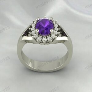 Amethyst Oval Gemstone Women Ring 925 Sterling Silver Jewelry