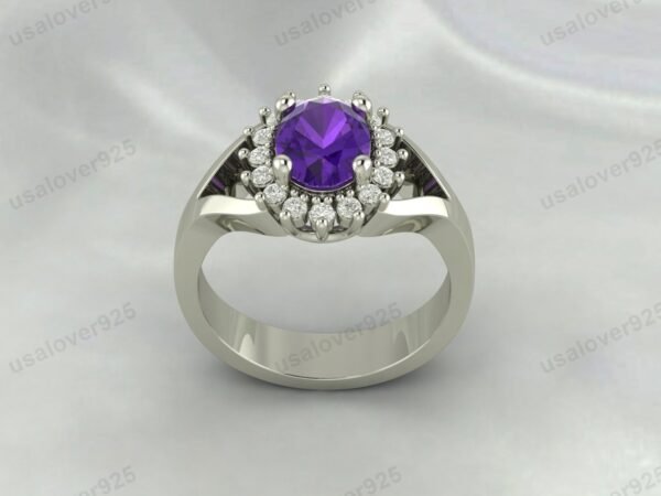 Amethyst Oval Gemstone Women Ring 925 Sterling Silver Jewelry
