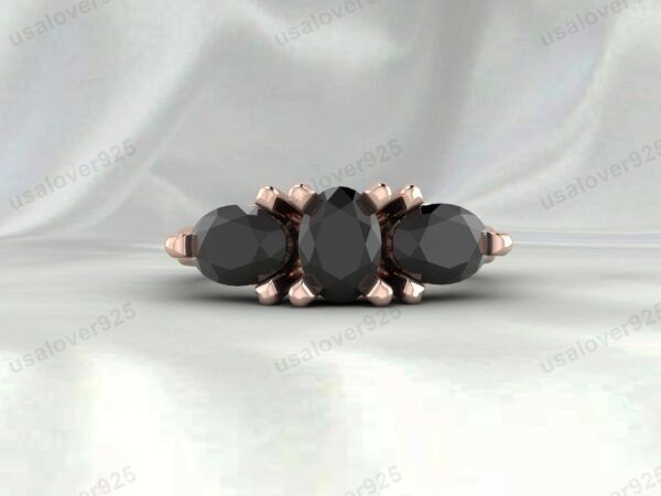Black Onyx Three Gemstone Women Ring 925 Sterling Silver Jewelry - Image 2