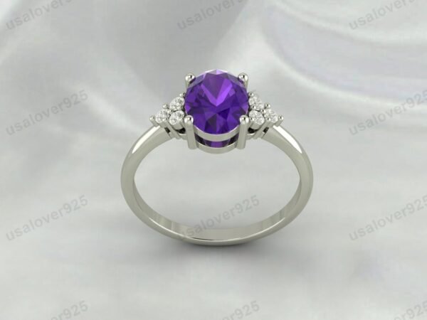 Amethyst & CZ Diamond Gemstone Women Ring 925 Sterling Silver Jewelry