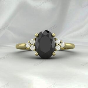 Black Onyx & CZ Diamond Gemstone Women Ring 925 Sterling Silver Jewelry
