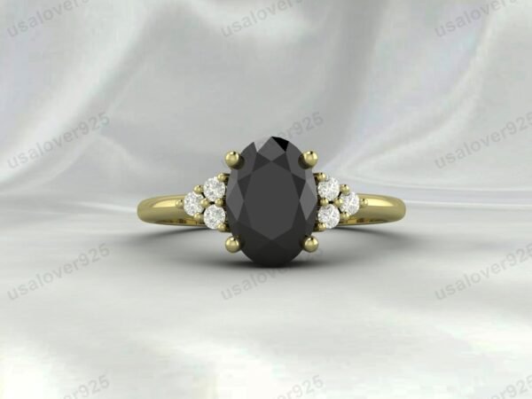 Black Onyx & CZ Diamond Gemstone Women Ring 925 Sterling Silver Jewelry