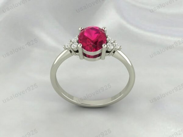 Ruby Pink & CZ Diamond Gemstone Women Ring 925 Sterling Silver Jewelry - Image 2