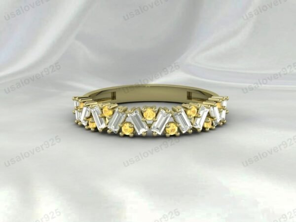 Citrine Half Eternity Gemstone Women Ring Band 925 Sterling Silver Jewelry - Image 2