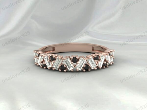 Black Onyx Half Eternity Gemstone Women Ring Band 925 Sterling Silver Jewelry - Image 2