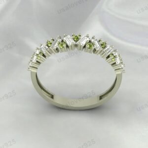 Natural Peridot Half Eternity Gemstone Women Ring Band 925 Sterling Silver Jewelry